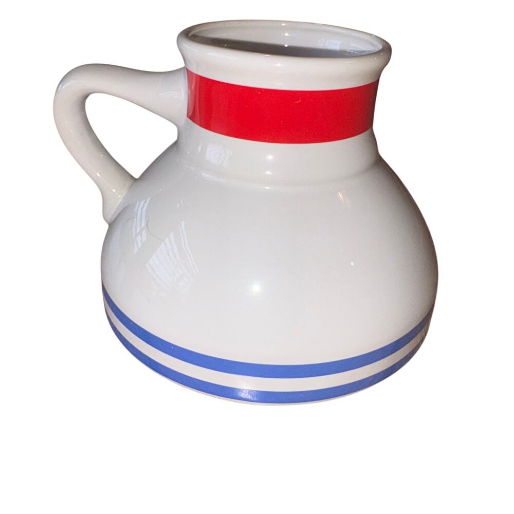 Vintage Ceramic No Spill Boat Yacht Mug Wide Bottom Non Slip Red Blue Stripes